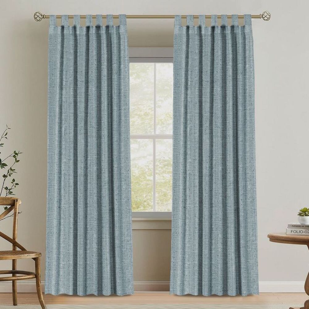 Natural Linen Tab Top Curtains Semi Sheer Curtains Stone Blue 52"W x 72"L